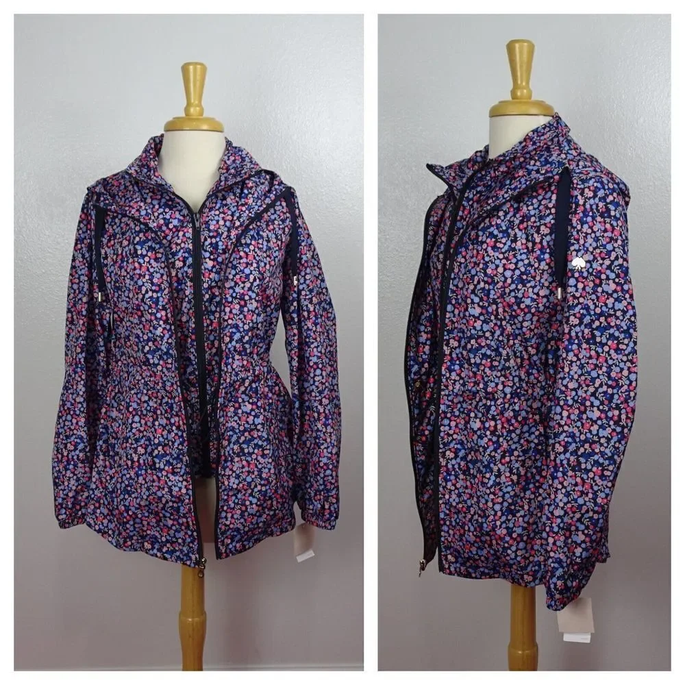 Kate Spade Packable Anorak Utility Jacket Park Ave Floral Double Zip NWT XS